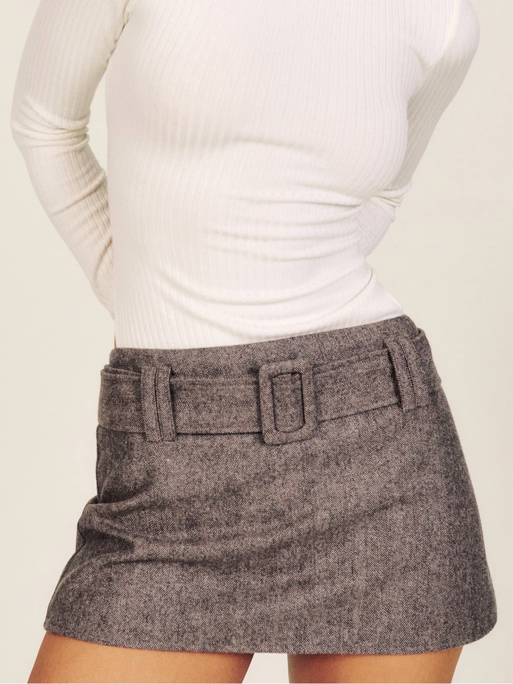 Reformation Carla Low Rise Wool Micro Mini Skirt